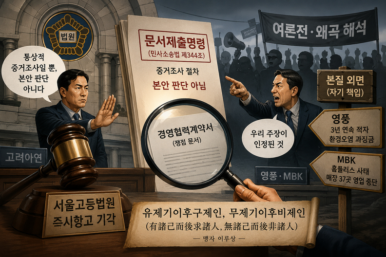 법원, 영풍 측 ‘문서제출명령’ 항고 기각… 절차적 결정 둔갑시킨 ‘여론전’ 논란 [법정문답]