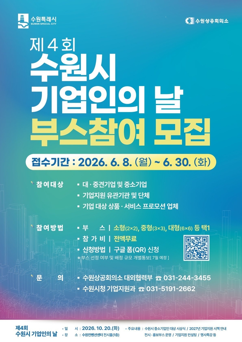 ‘제4회 수원시 기업인의 날’ 전시·홍보 부스 참여 기관 모집