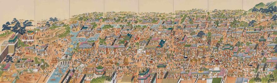 태평성시도,168cm × 70cm × 8, 순지, 분채, 금분, 2023.jpg