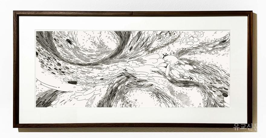 신율마,First Penguin_바다가 일어서면,2025, 57x24cm, 종이에 연필.jpg